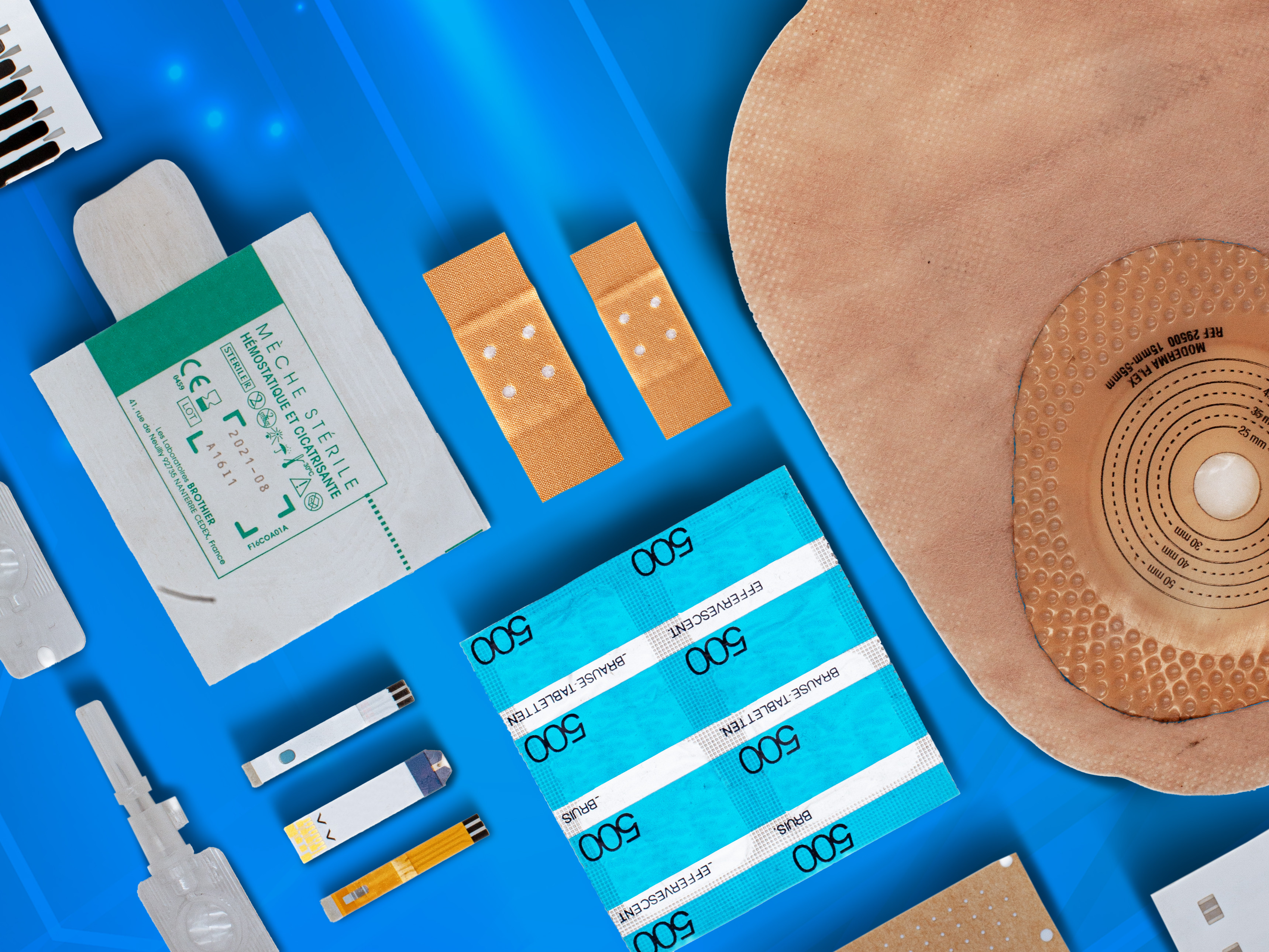 Medizinische Produkte auf futuristischem blauen Hintergrund