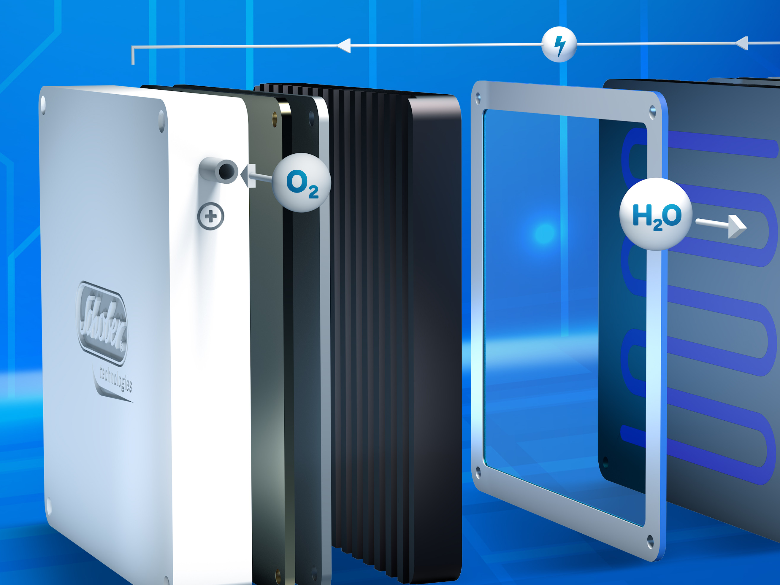 Brennstoffzelle auf futuristischem blauen Hintergrund